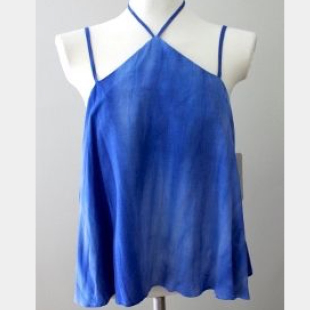 CAD Criss Cross Tie Dye Blue String Tie Halter Top Crop Sz M